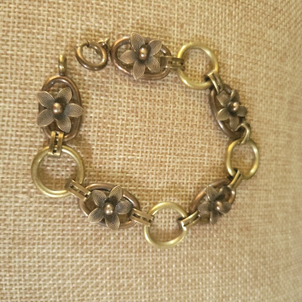 Vintage Kremetz Diana Rose 14K Gold Overlay Floral Link Bracelet 7 Inch